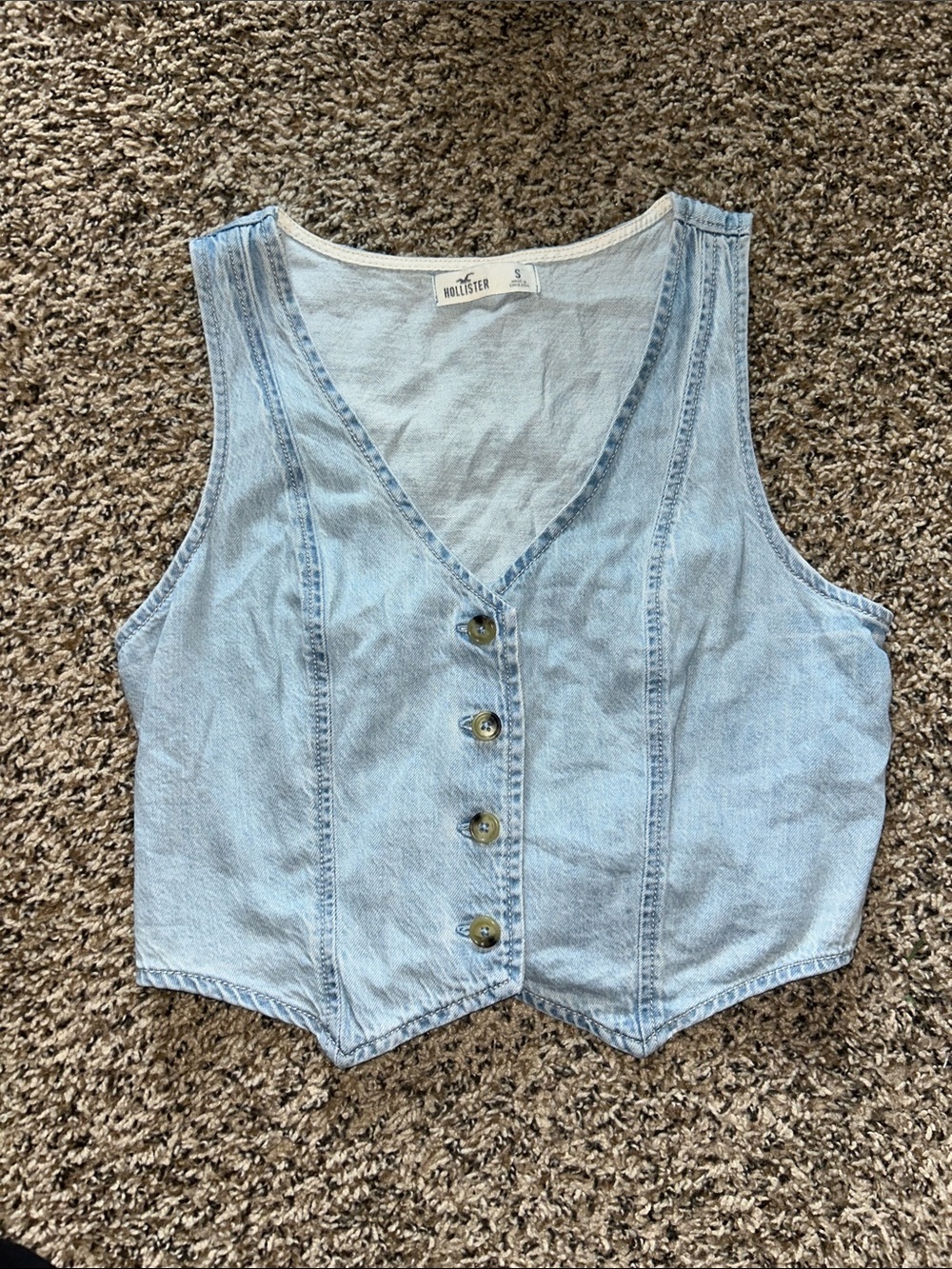 Hollister Washed Denim Button-Up Vest in Light Blue